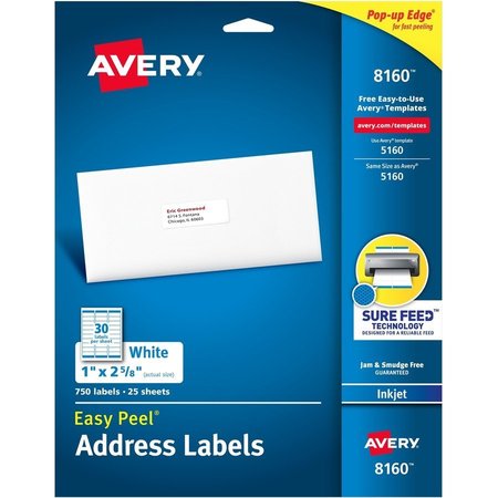 Avery Label, Ezpeel, Inkjt, 1X2.6, We 750PK AVE8160